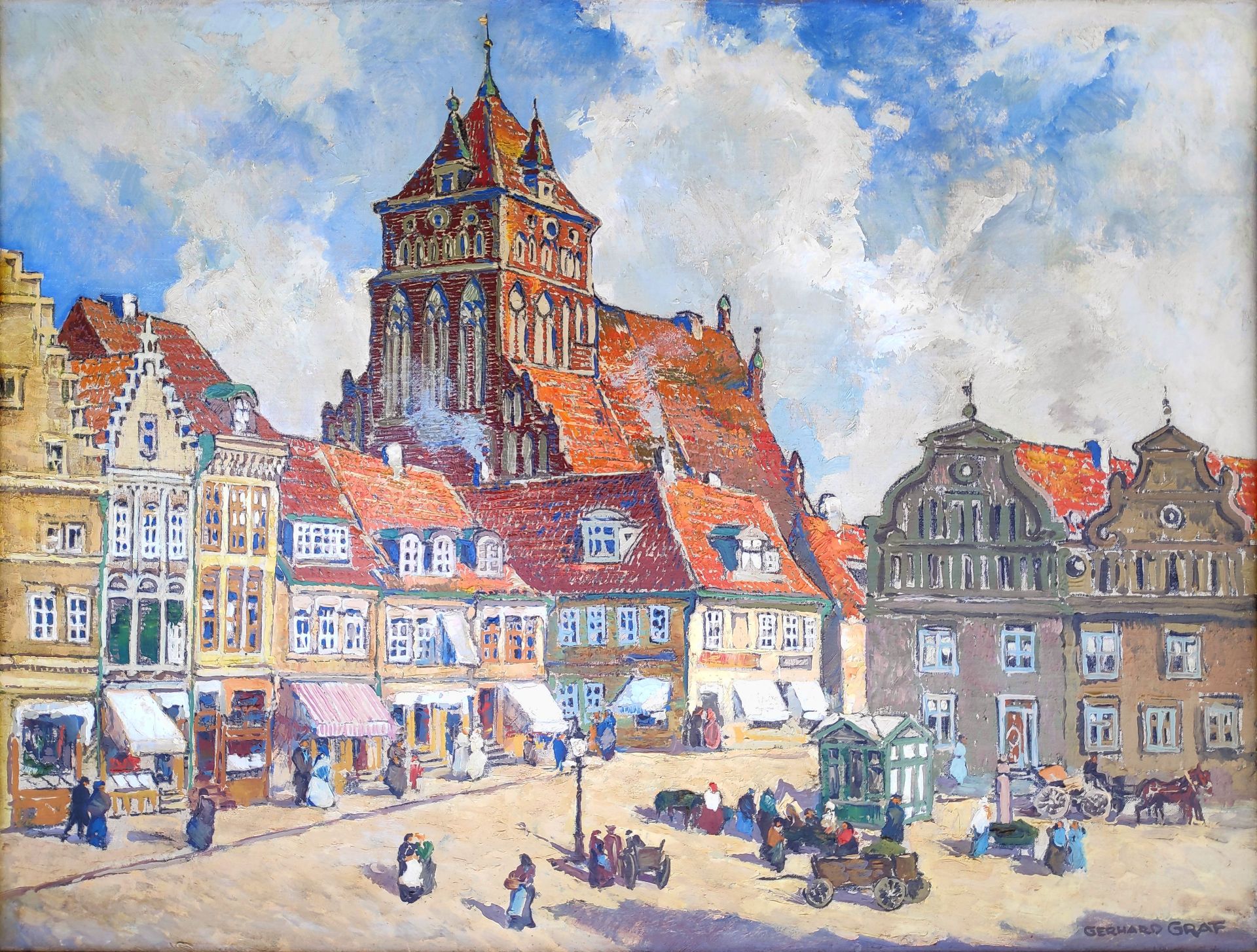 Graf, Gerhard (1883 Berlin - 1958 Stockholm) "Markt in Greifswald mit Blick auf St. Marien"