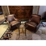 A Pair Of Edelman Lounge Chairs In A Bronze Leathered Upholstery With Studied Pattern. 82x 75x