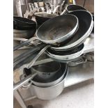 8x Various Size Stainless Steel And Cast Frying Pans As Found