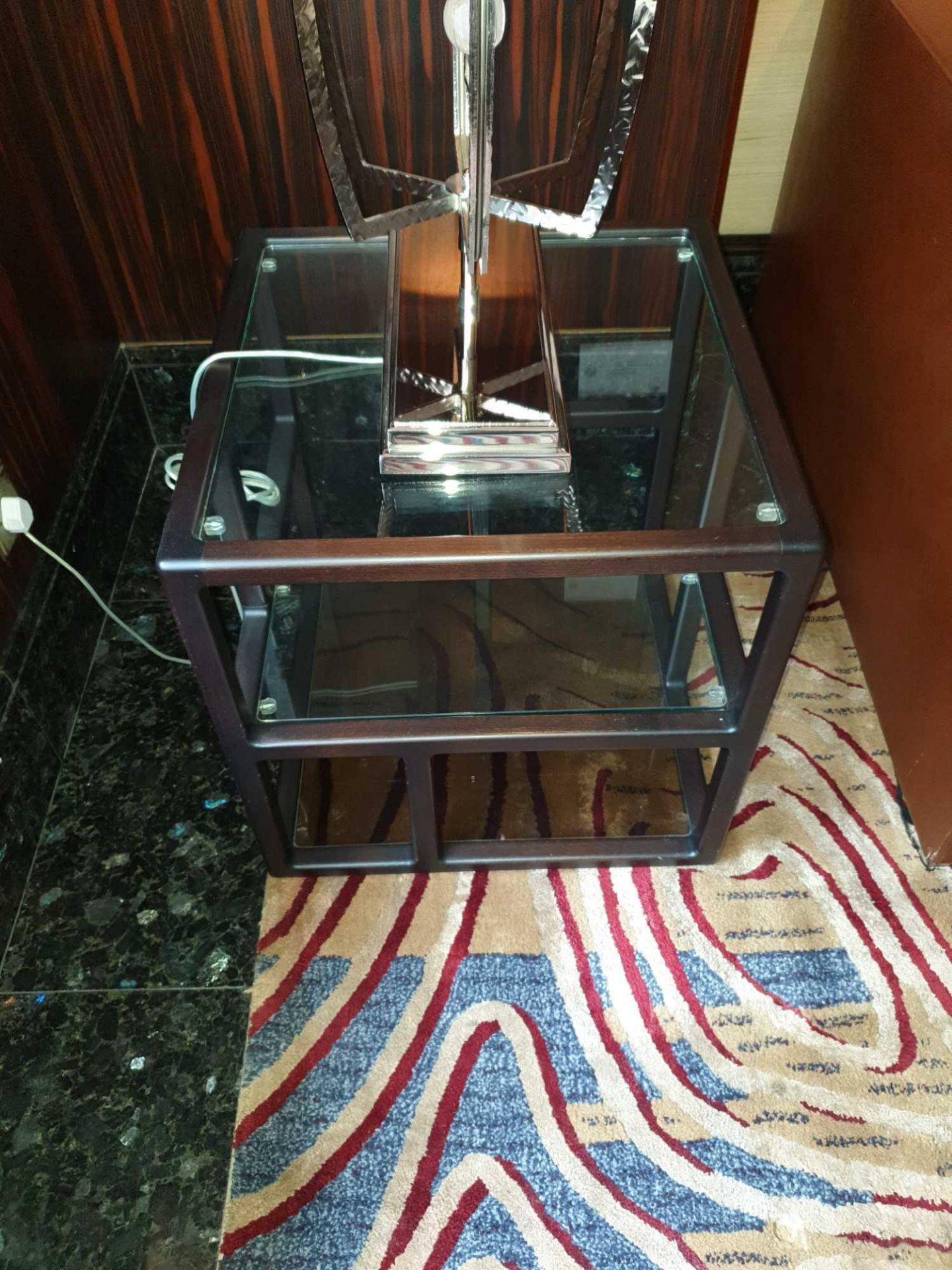 Side Table Finished In Polished Macassar Ebony Glass Top Bespokex Powered In Spain. 55x 55x 56cm (