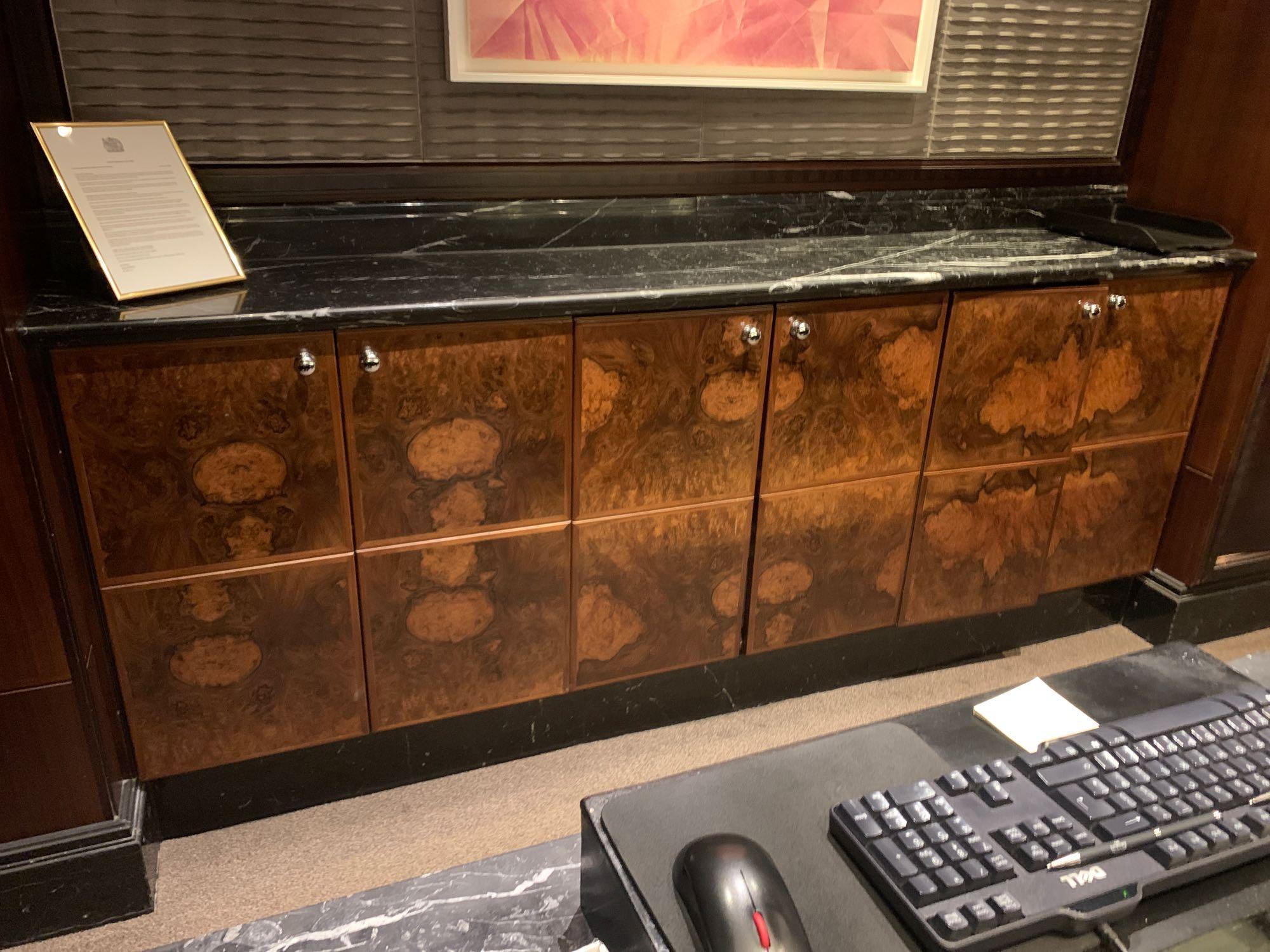 Reception Counter With Black Marble Top And Curved Front Padded Fascia At Front Of Desk 250cm - Image 6 of 6