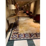 Bespoke Wool Carpet Approximately 40 Metersx 3 Meters Beige And Cream Field With Geometric Blue,