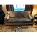 A Pair Of Contemporary Velvet Three Seater Sofas With Pin Stud Box Detail Loose Cushions And 2x
