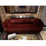 A Curved Arm Red Velvet Sofa 250cm x 80cm With A 63cm Seat Pitch ( Loc Lobby)