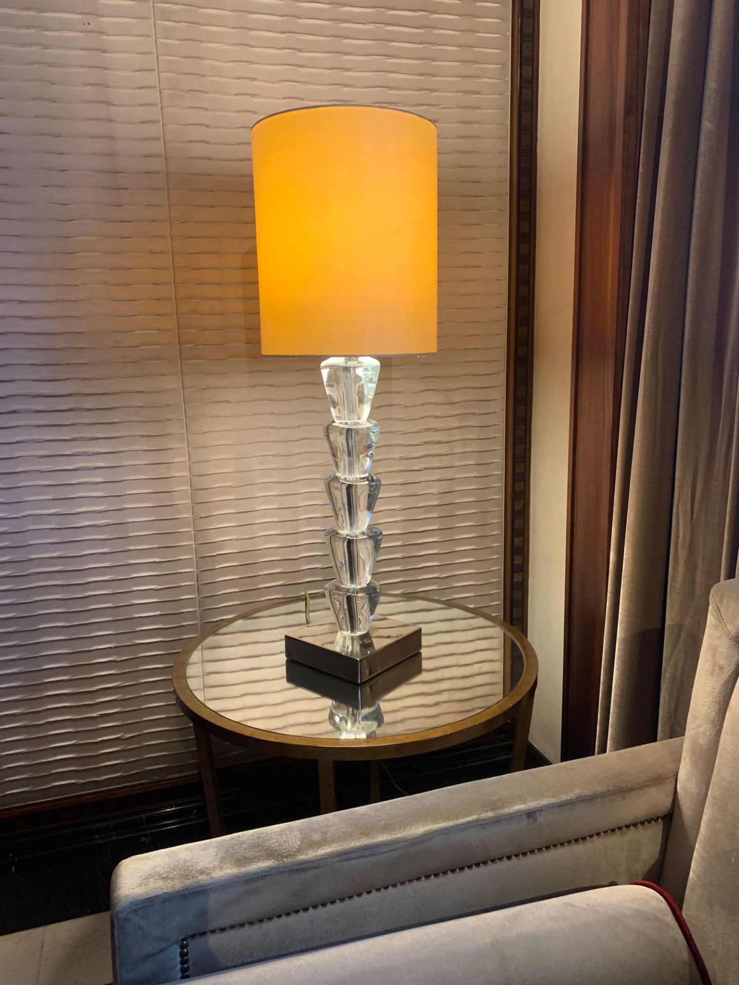 A Pair Of Porta Romana Table Lamps Model GOB/01 Glass Design With Linen Shade And Metal Base 82cm