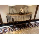 Demi Lune Sideboard In The Art Deco Style With Cracked Silver Panel Front Heavily Carved Details