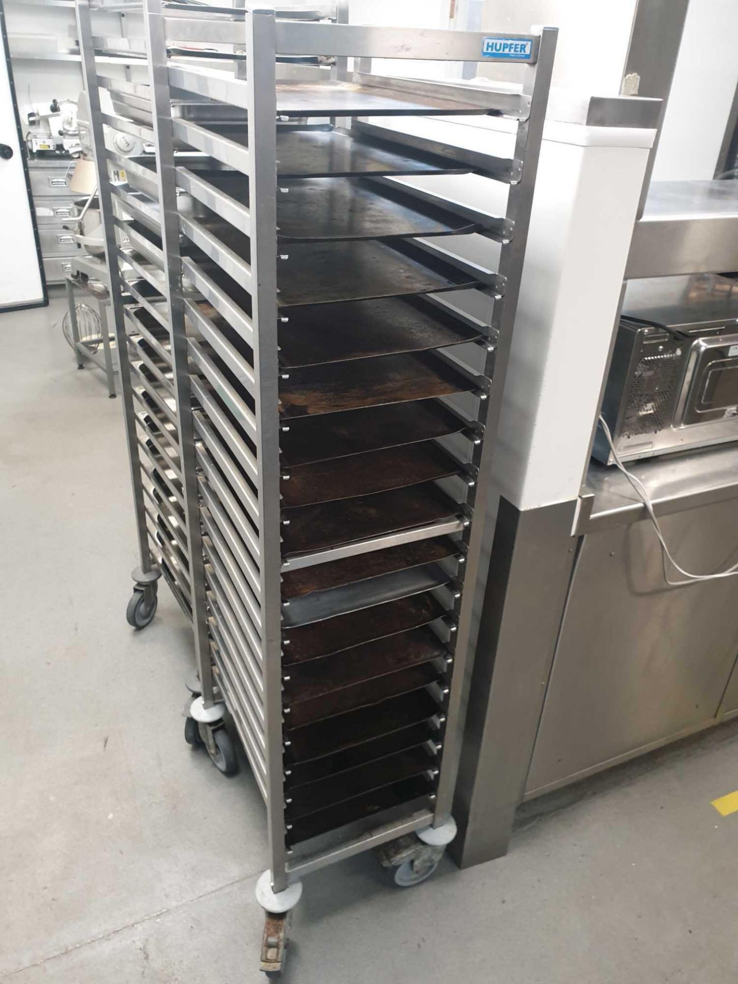 Hupfer Mobile 18 Tier Stainless Steel Rack With Trays 380mmx 550mmx 1600mm