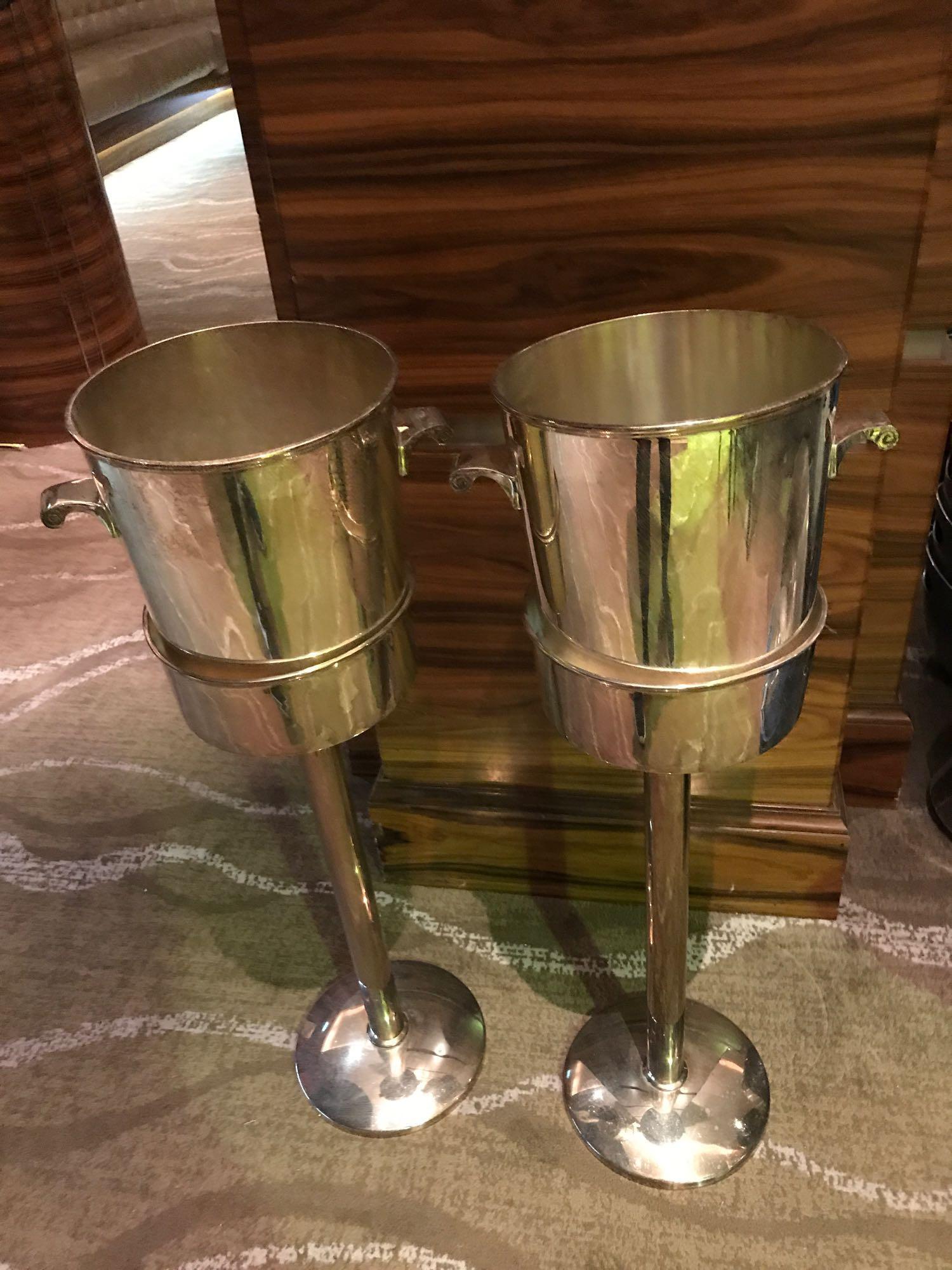 Pair Of Silver Plated Ice Bucket With Matching Stand- 86cm High ( Loc AW Restaurant