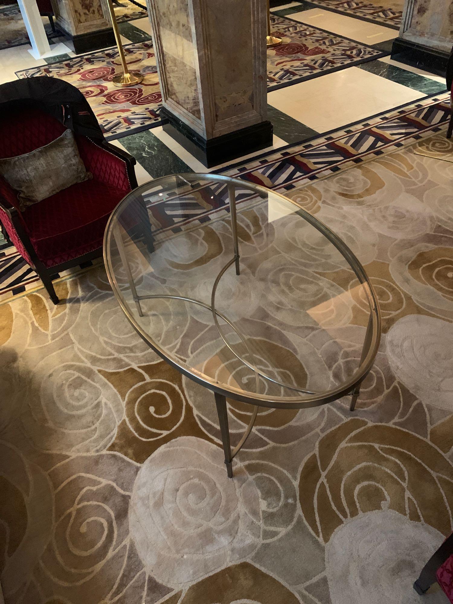 Porta Romana Large Oval And Brass Coffee Table 140 x 87cm x 62cm With A Art Deco Styled Base ( Loc - Image 3 of 4