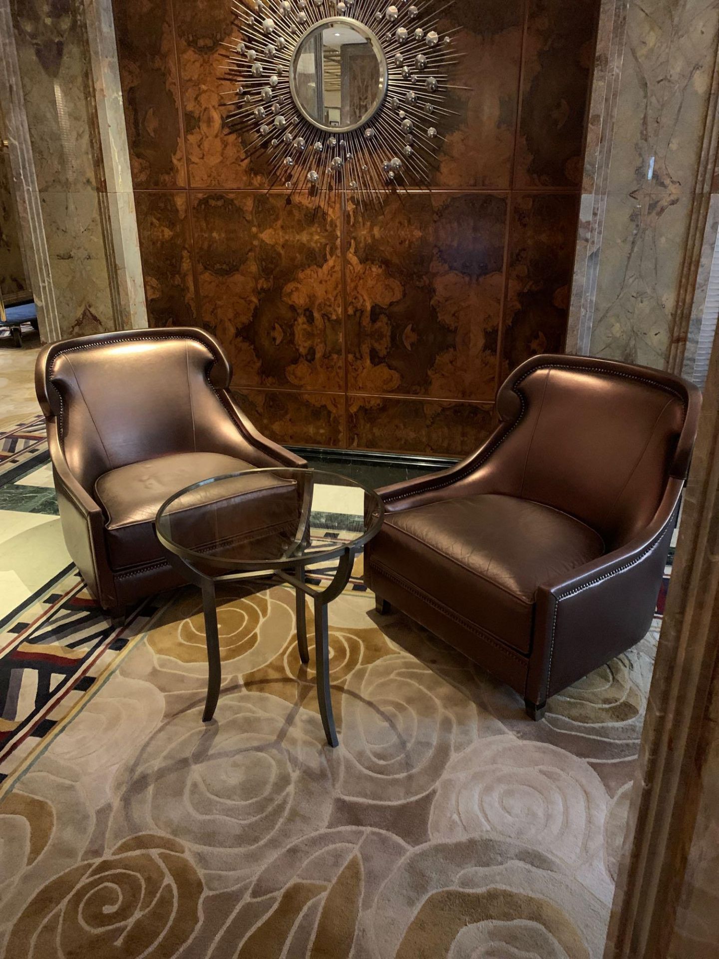 A Pair Of Edelman Lounge Chairs In A Bronze Leathered Upholstery With Studied Pattern. 82x 75x - Image 2 of 6