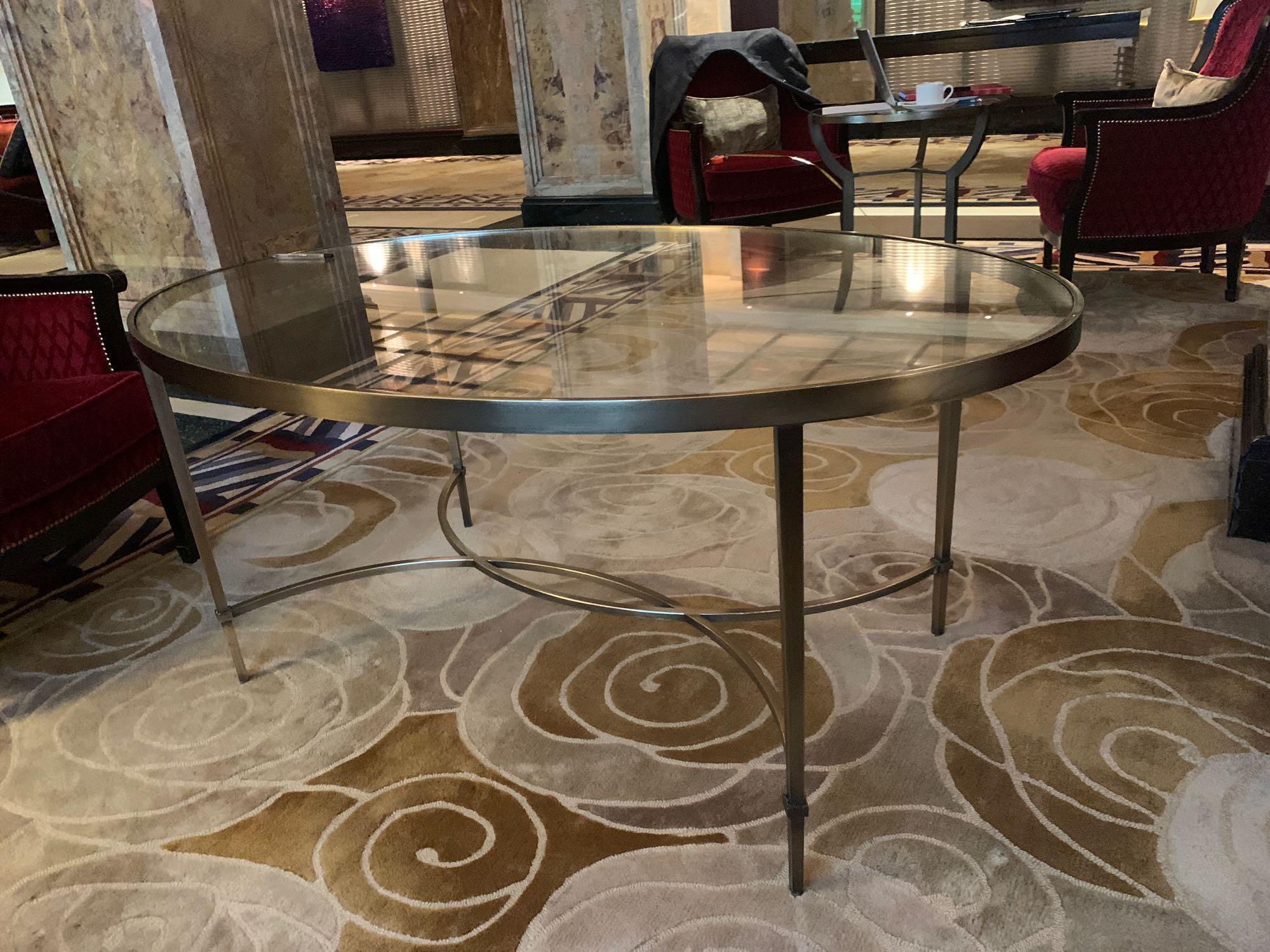 Porta Romana Large Oval And Brass Coffee Table 140 x 87cm x 62cm With A Art Deco Styled Base ( Loc - Image 4 of 4