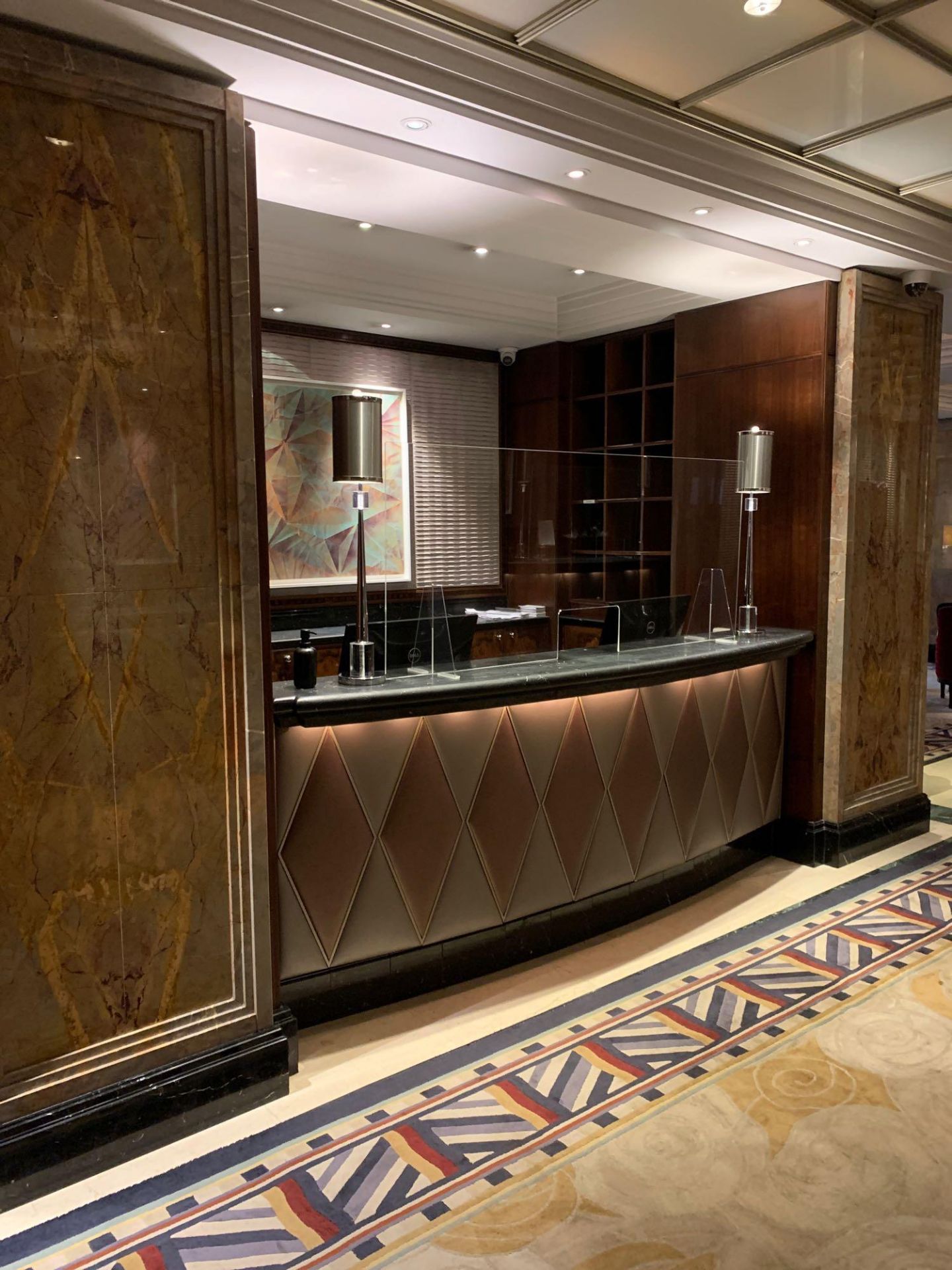 Reception Counter With Black Marble Top And Curved Front Padded Fascia At Front Of Desk 270cm - Image 7 of 7