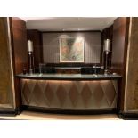 Reception Counter With Black Marble Top And Curved Front Padded Fascia At Front Of Desk 270cm
