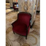 A Pair Of Red Upholstered Lounge Chair With Mahogany Arms And Studied Back 68x 60x 91cm ( Loc