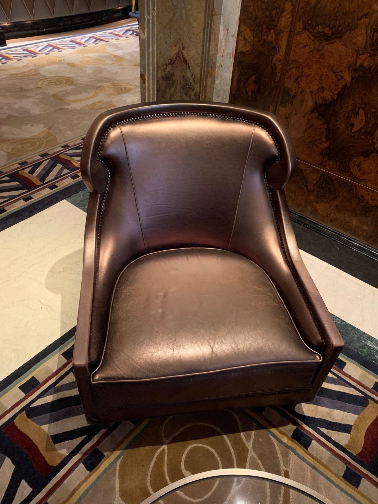 A Pair Of Edelman Lounge Chairs In A Bronze Leathered Upholstery With Studied Pattern. 82x 75x - Image 6 of 6