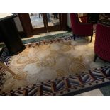 Bespoke Wool Carpet Approximately 2.2 Metersx 5.5 Meters Beige And Cream Field With Geometric