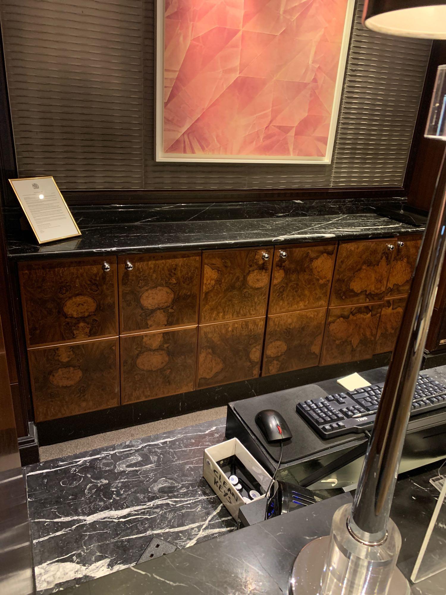 Reception Counter With Black Marble Top And Curved Front Padded Fascia At Front Of Desk 250cm - Image 5 of 6