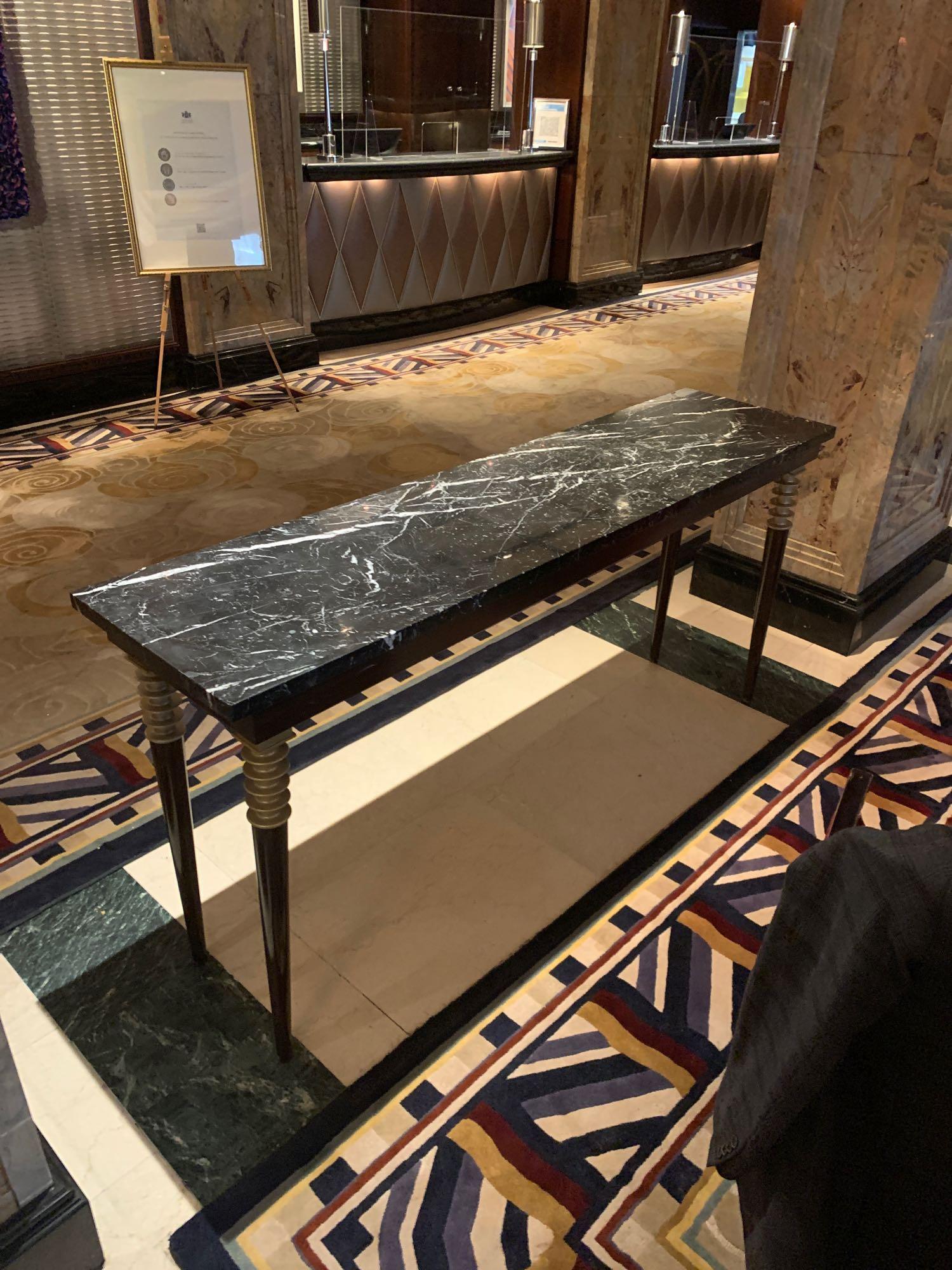 A Black Marble Top Console Table With Wooden Legs With Gold Accent Detail 180cm x 45cm x 86cm Tall ( - Image 2 of 5