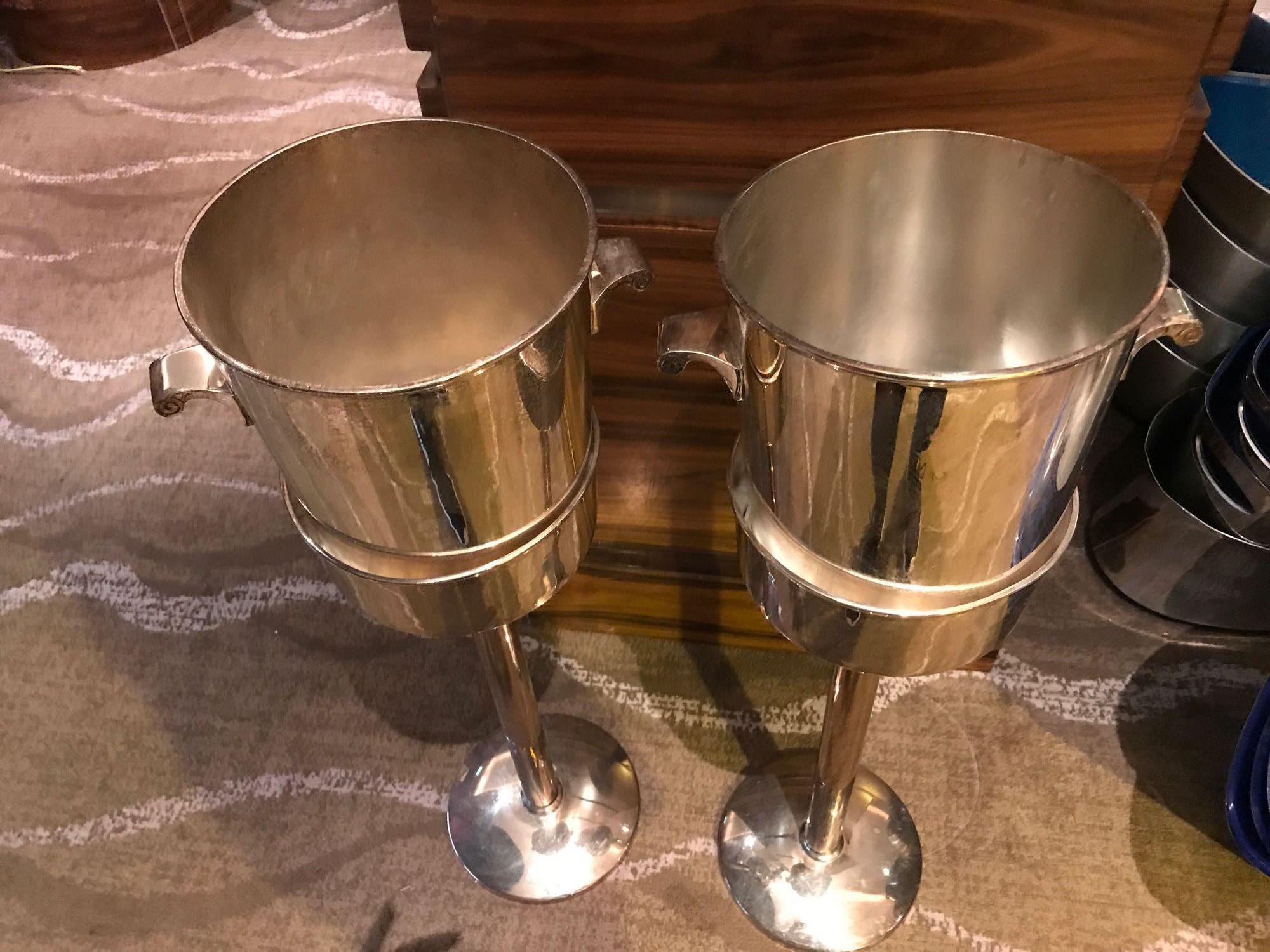 Pair Of Silver Plated Ice Bucket With Matching Stand- 86cm High ( Loc AW Restaurant - Image 2 of 2