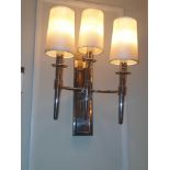 A Pair Of Polished Nickel 3 Arm Wall Lights With Shade Polished Wall Bracket And 3 Torch