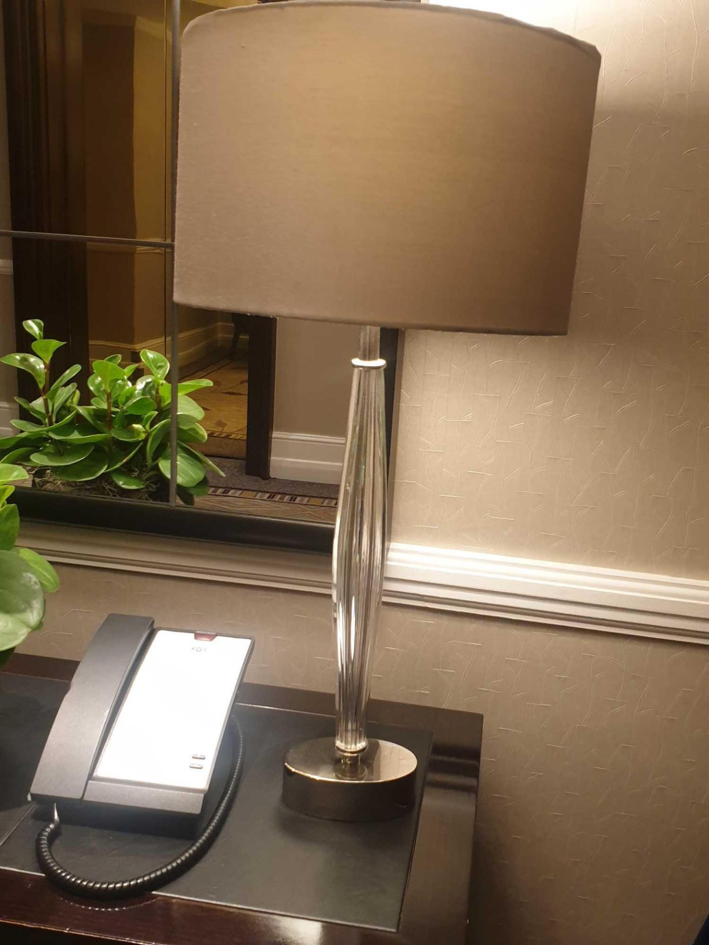 A Pair Of Glass Stem Table Lamps With Chrome Base 32x 65cm ( Loc 7th Floor Lobby)