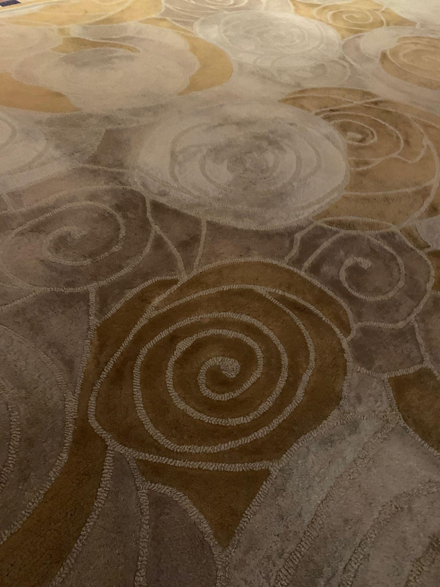 Bespoke Wool Carpet Approximately 40 Metersx 3 Meters Beige And Cream Field With Geometric Blue, - Image 6 of 6