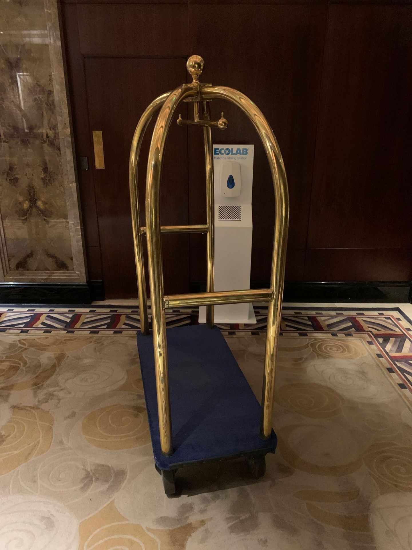 Brass Birdcage Trolley Concierge Cart With A Blue Velvet Pad 115x 55x 180cm ( Loc Lobby) - Image 4 of 4