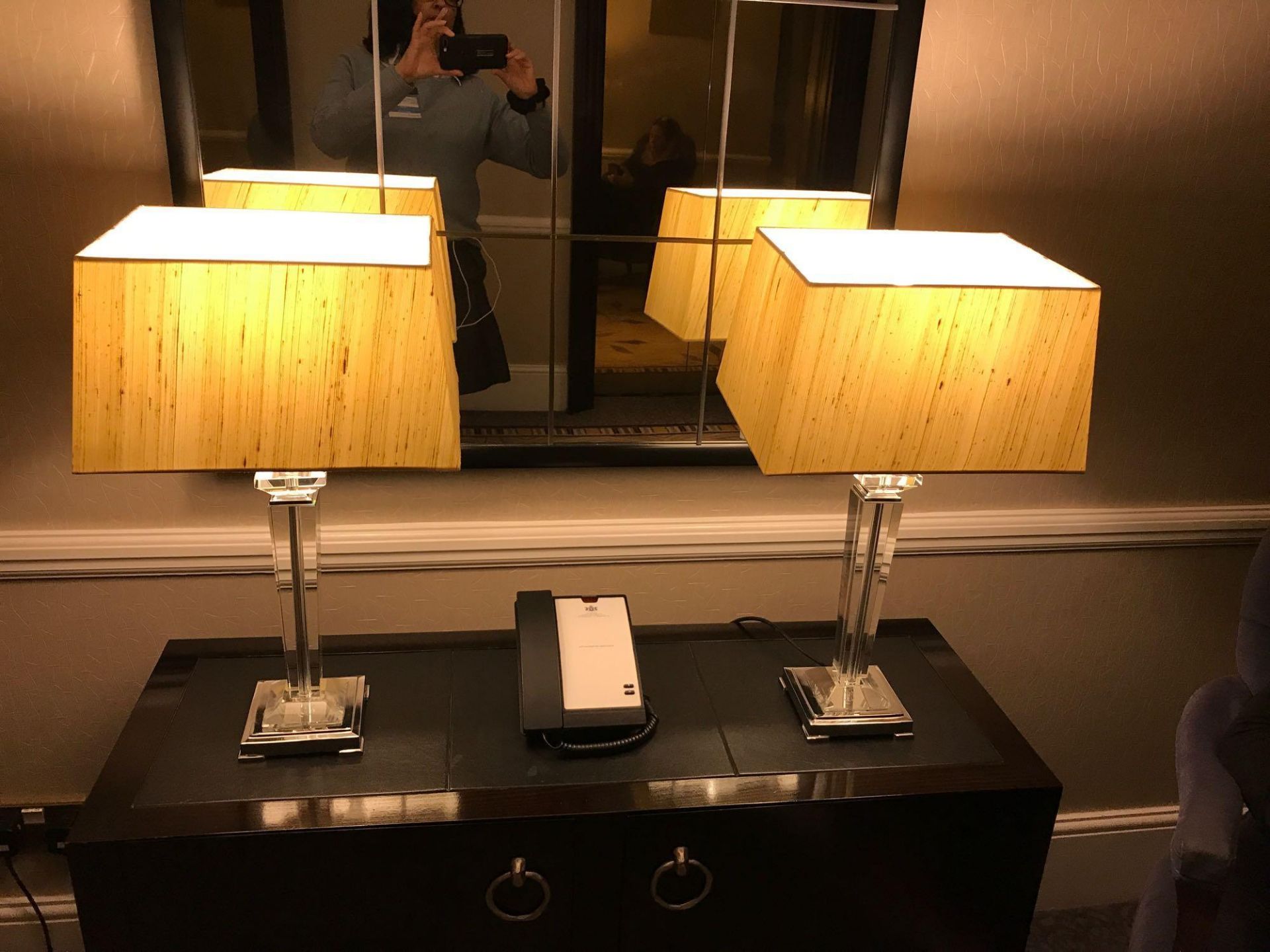 A Pair Of Acrylic And Chrome Lamps With Cream Shades - 60cm High ( Loc Hall Floor 2)