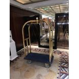 Brass Birdcage Trolley Concierge Cart With A Blue Velvet Pad 123x 63x 200cm ( Loc Lobby)