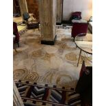 Bespoke Wool Carpet Approximately 6 Metersx 5.5 Meters Beige And Cream Field With Geometric Blue,