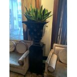A Large Wooden Urn And Plinth Urn Dimensions 60cm x 60cm x 78cm Plinth Dimensions 42cm x 42cm x 90cm