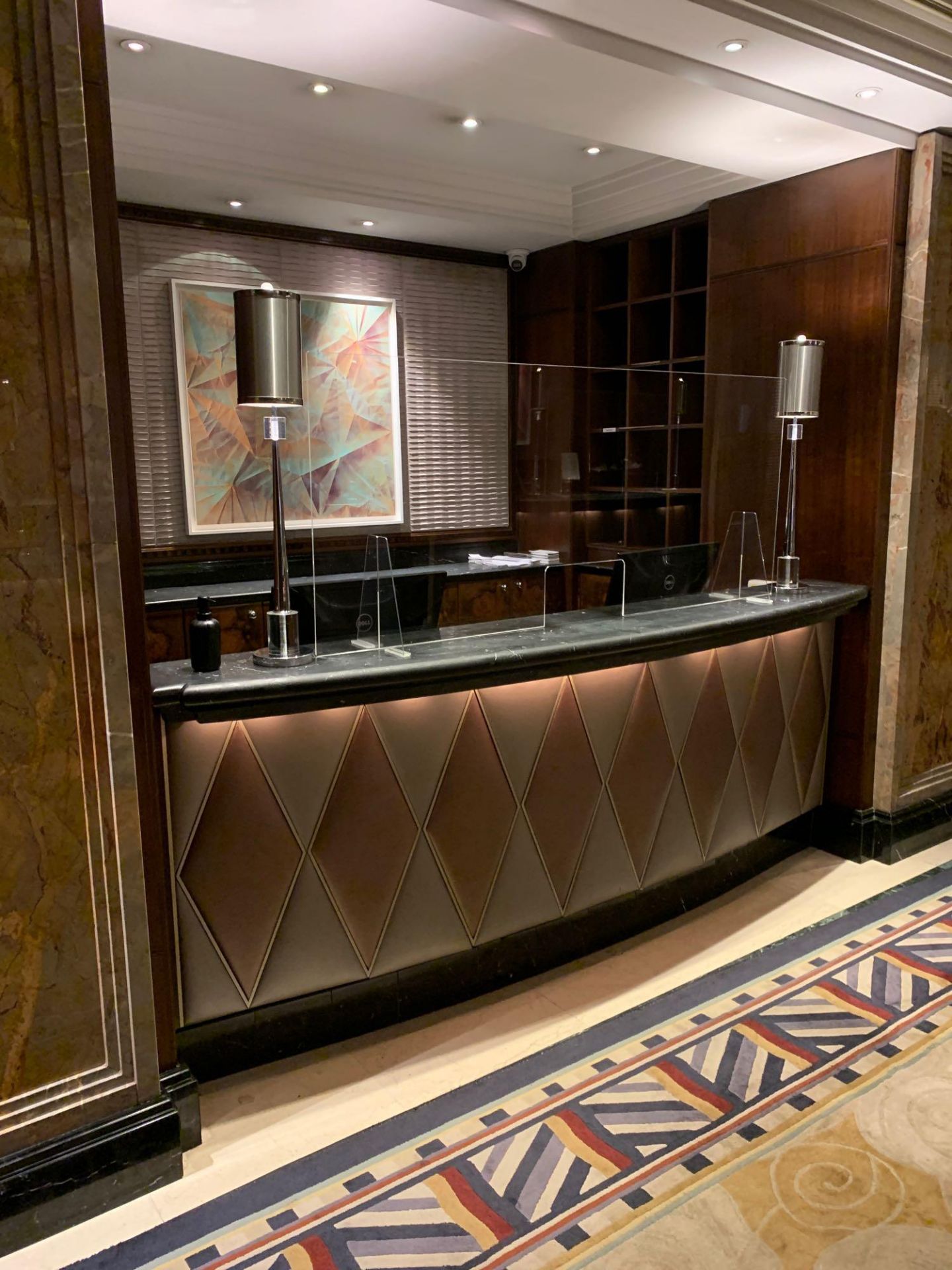 Reception Counter With Black Marble Top And Curved Front Padded Fascia At Front Of Desk 270cm - Image 2 of 7