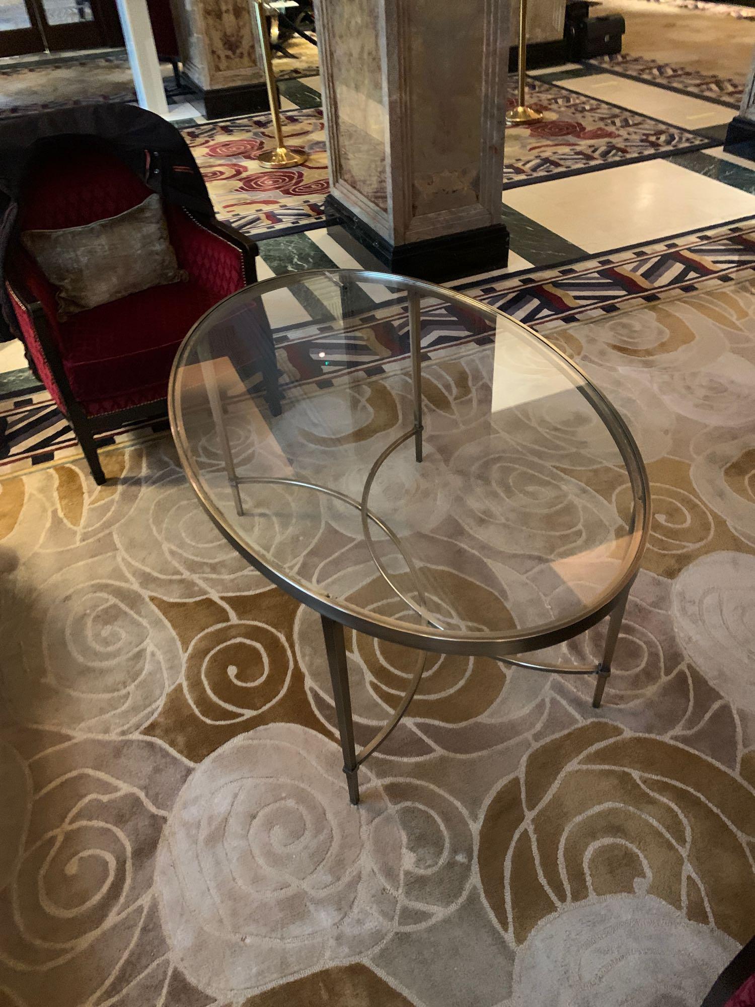 Porta Romana Large Oval And Brass Coffee Table 140 x 87cm x 62cm With A Art Deco Styled Base ( Loc