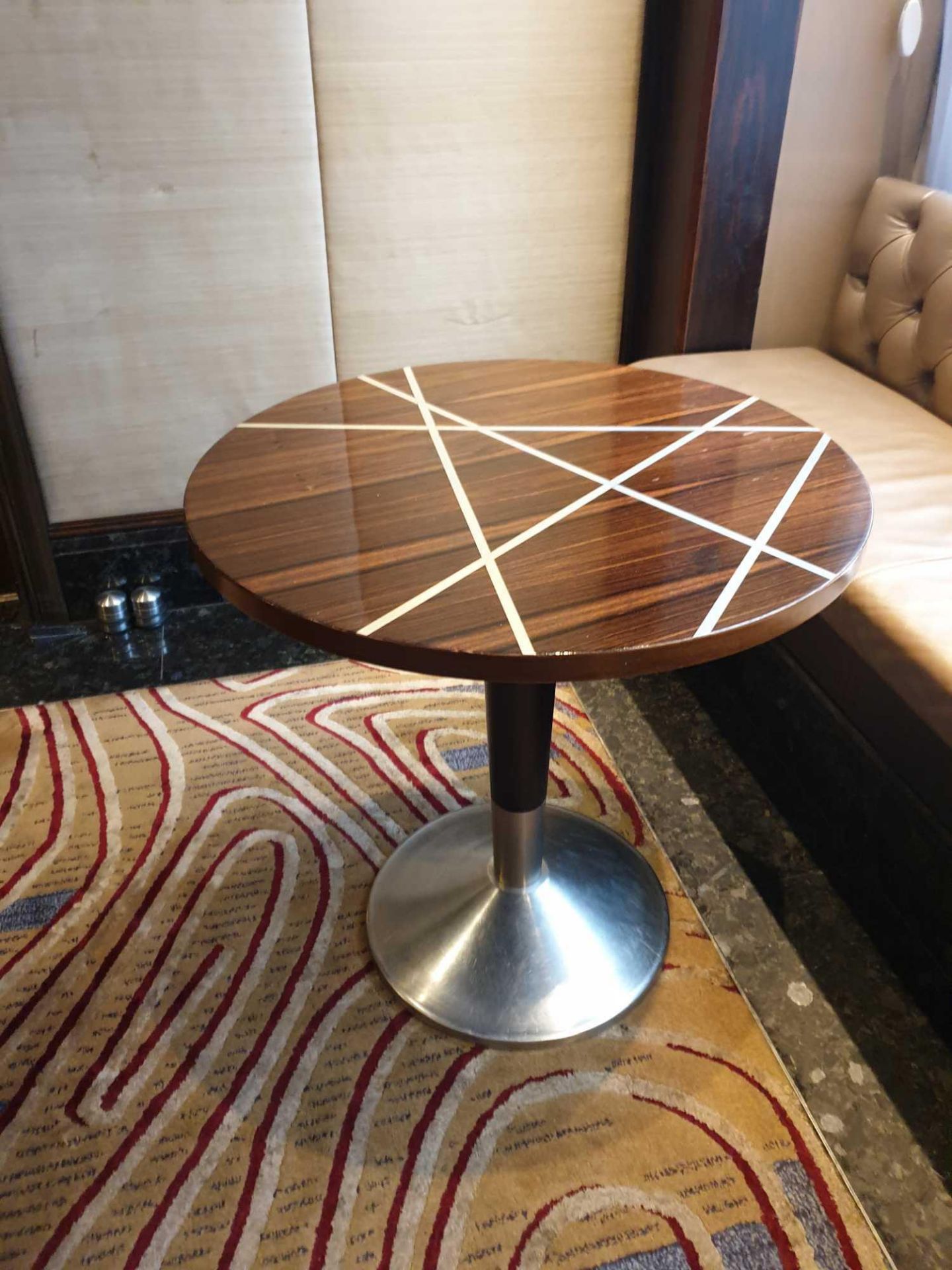 Dining Table Finished In Polished Macassar Ebony Starburst With Metal Inlay Stainless Steel Base - Bild 2 aus 2