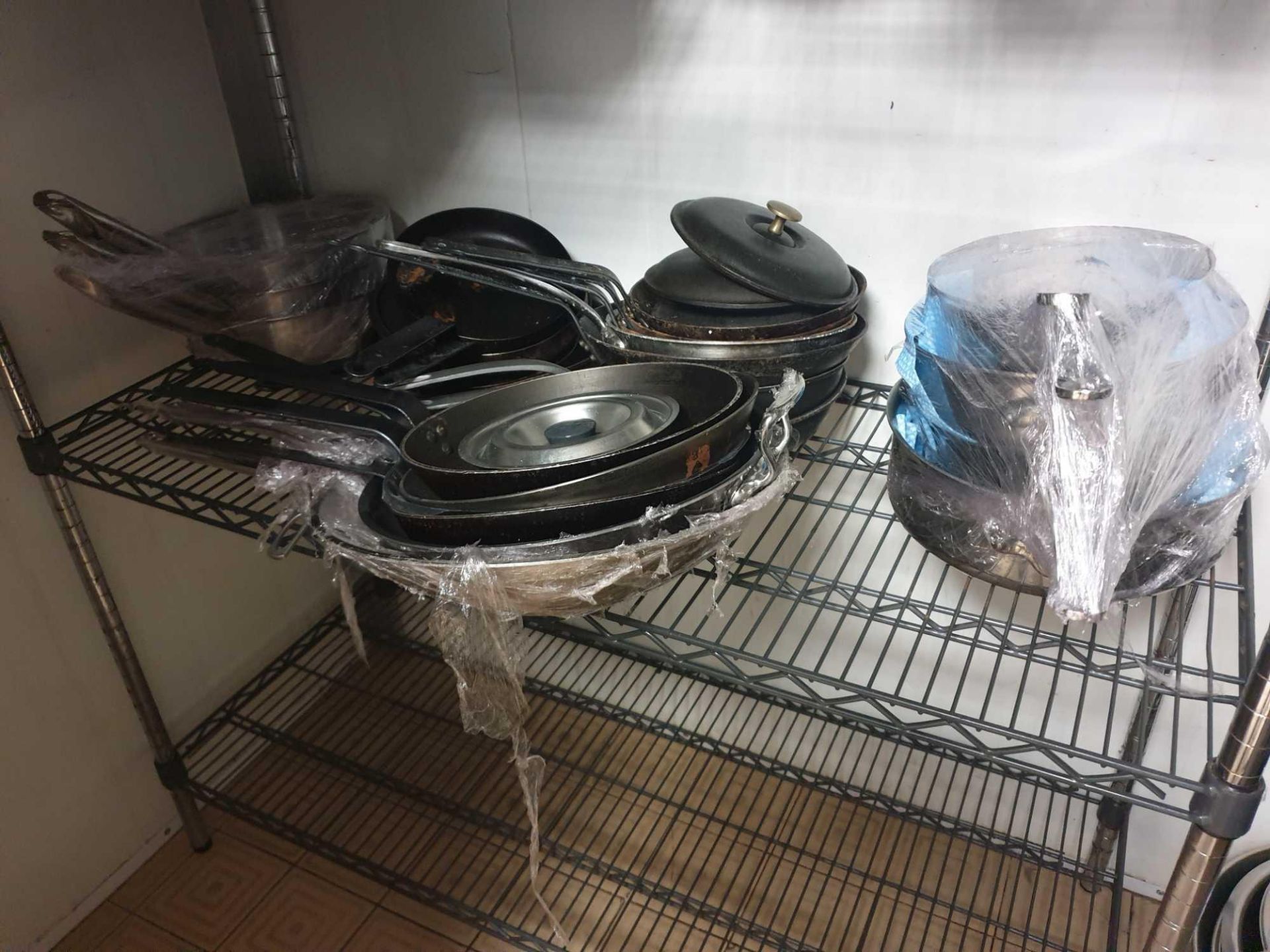 Large Quantity Frying Pans And Stainless Steel Saucepans As Found