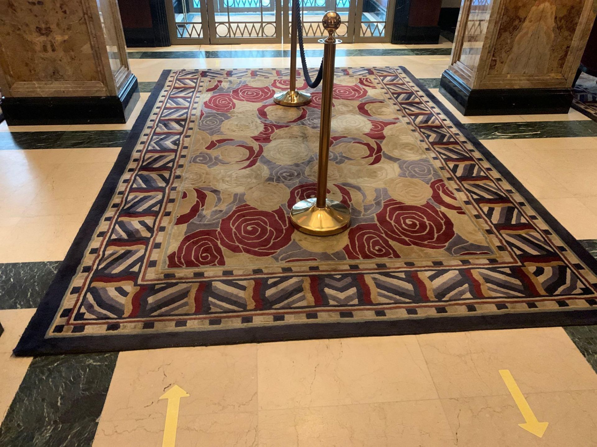 Bespoke Wool Carpet Approximately 2.45x 3.8 Meters Beige And Cream Field With Geometric Blue, Red, - Image 3 of 4