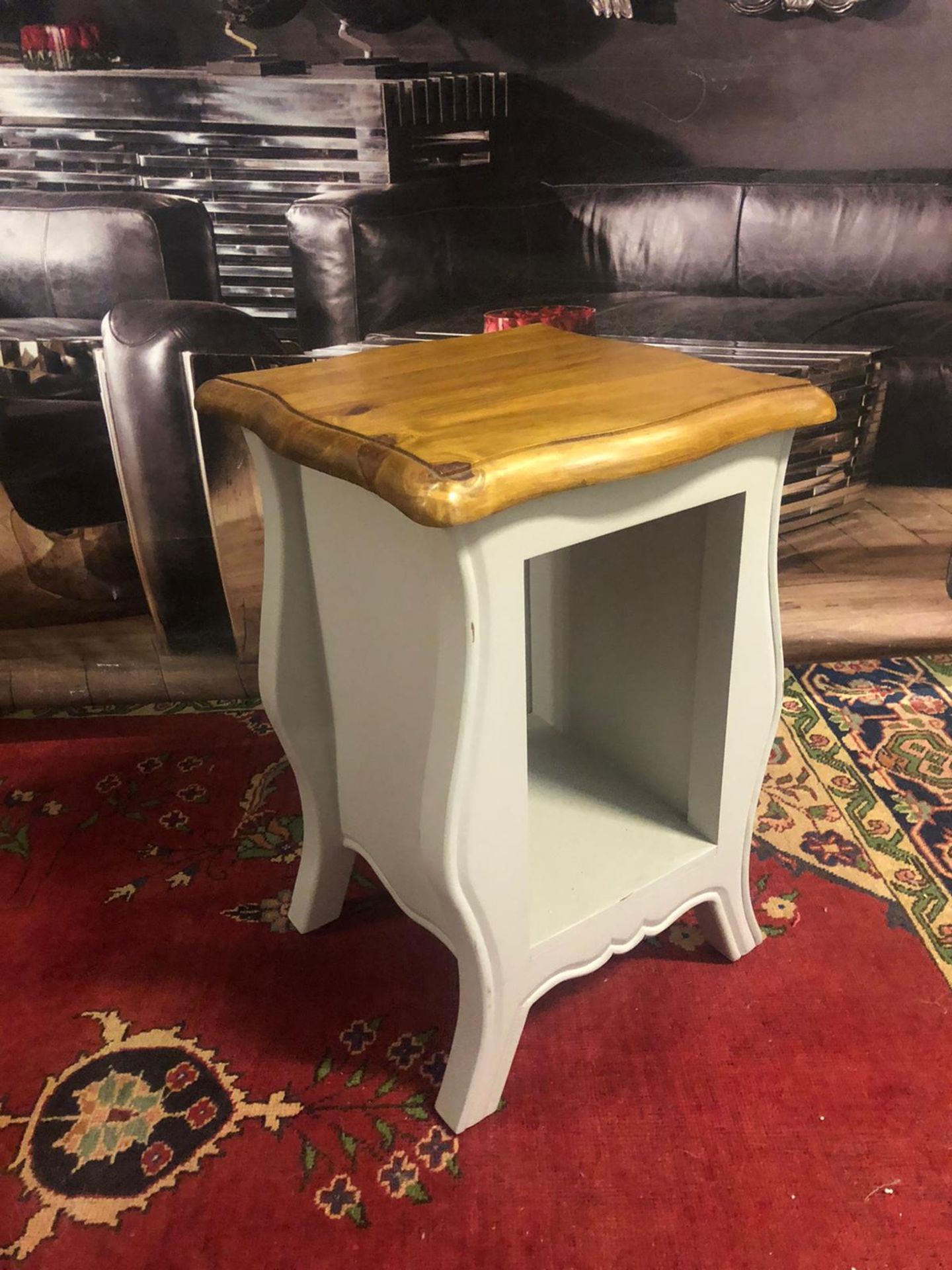 Bluebone Provence storm grey side table with a natural wooden top and painted chic frame 40 x 40 x - Image 2 of 5