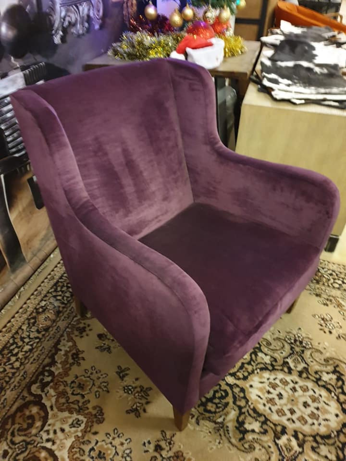 A Pair Of Luxury Upholstered Purple Velvet Chairs With A Small Wingback 80 X 57 X 90cm