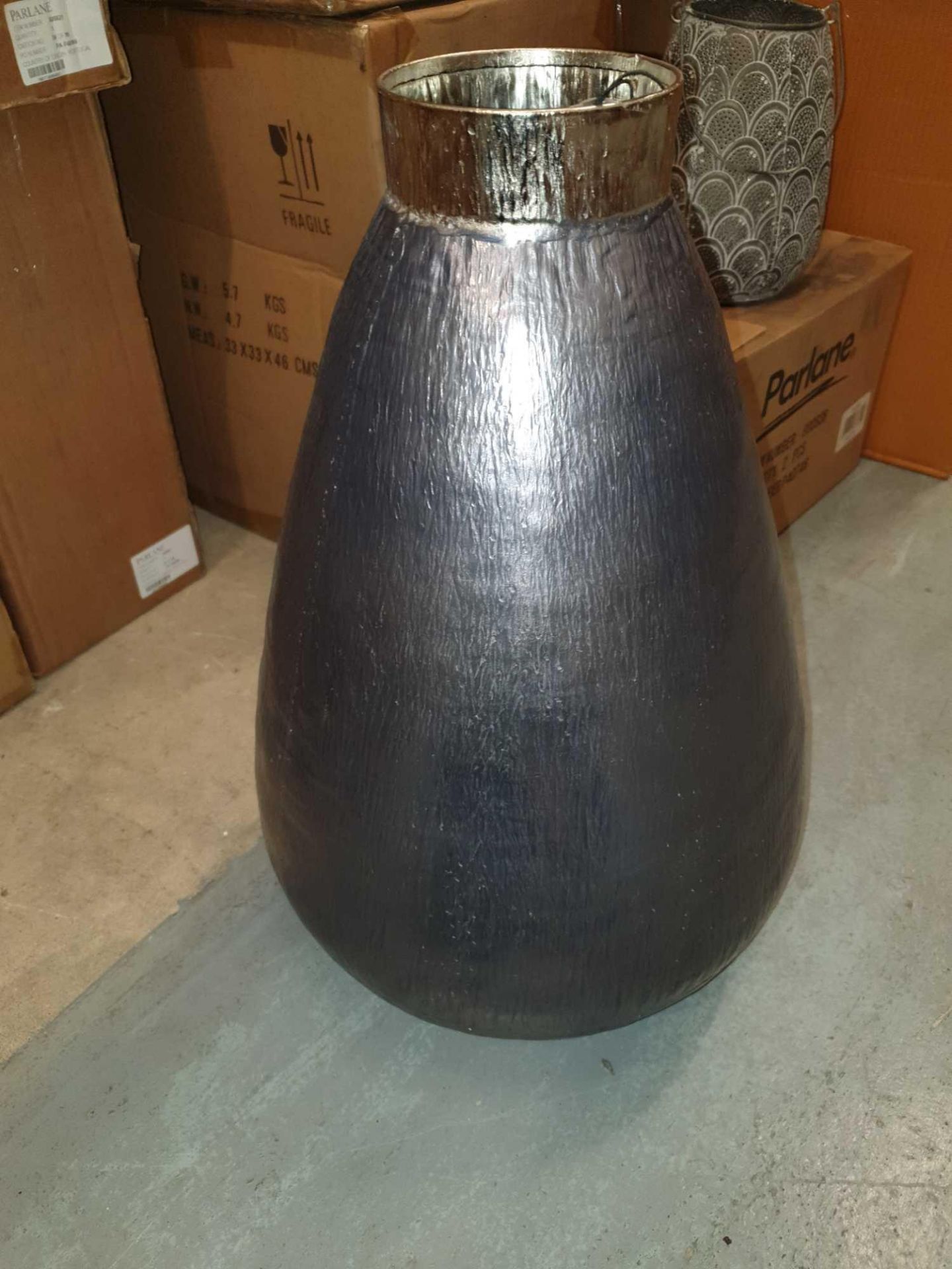 Angelina Vase Gunmetal Grey 500x330mm Crafted In Cast Aluminium With A Textured Exterior And Painted