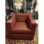 James Armchair Berwick Marsala Style thy name is James. This twist on a Chesterfield is a classic