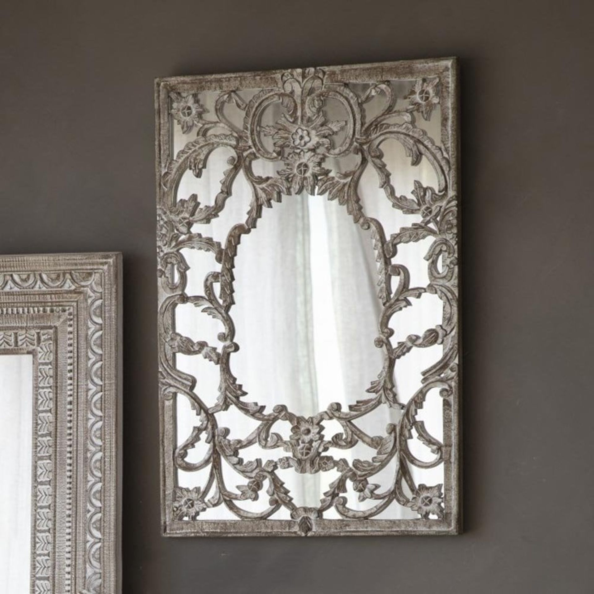Limi Mirror 610 x 920mm White Washed An Ornate Artisan-Style Wall Mirror With An Intricate Design,