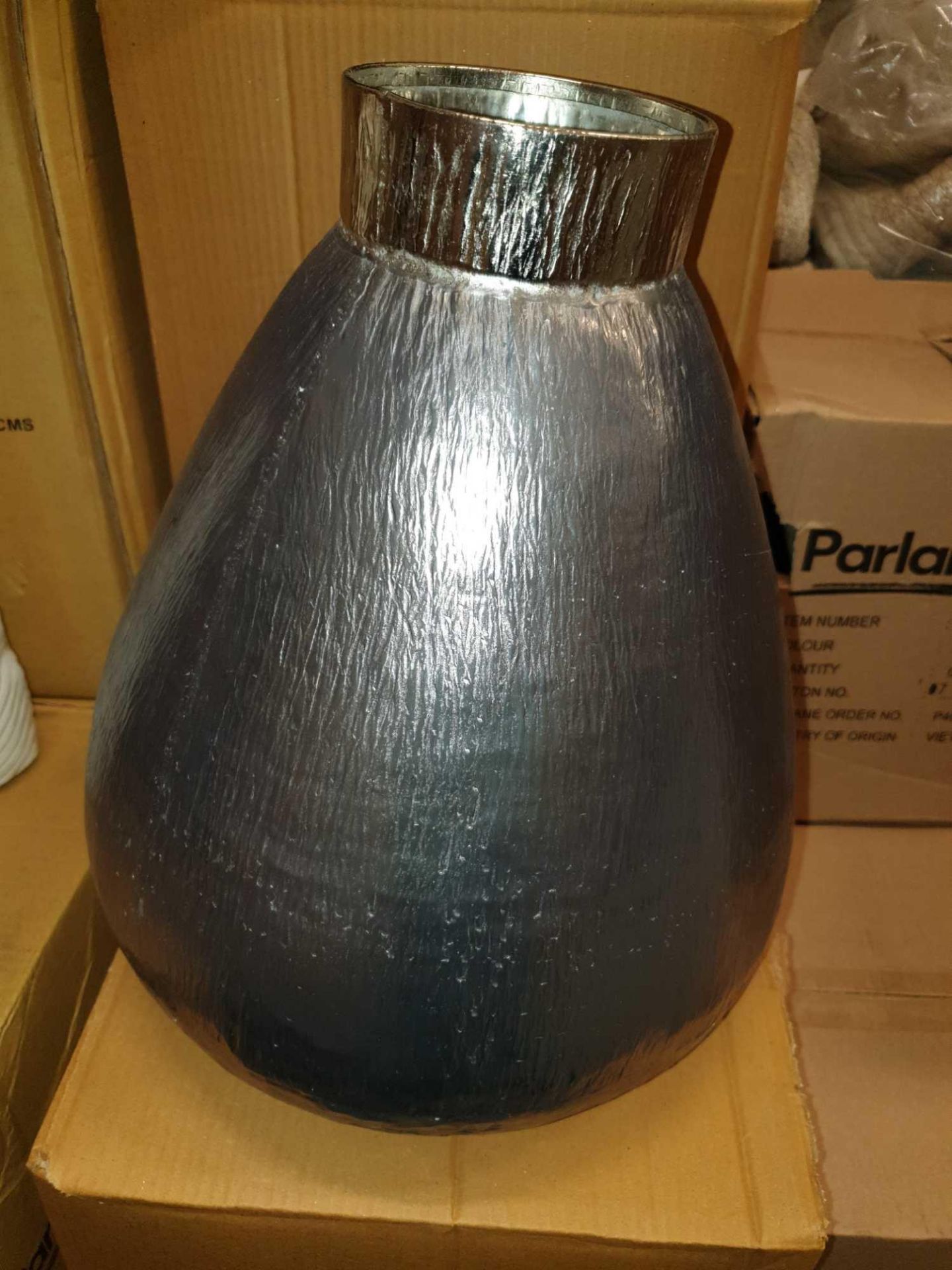 Angelina Vase Gunmetal Grey 390x340mm Crafted In Cast Aluminium With A Textured Exterior And Painted