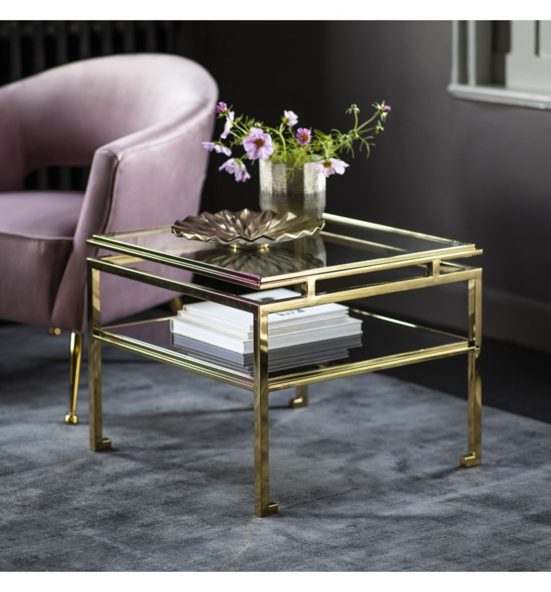 Cosenza Side Table Gold 570 x 570 x 400mm The Cosenza Gold Side Table Infuses A Sense Of Timeless