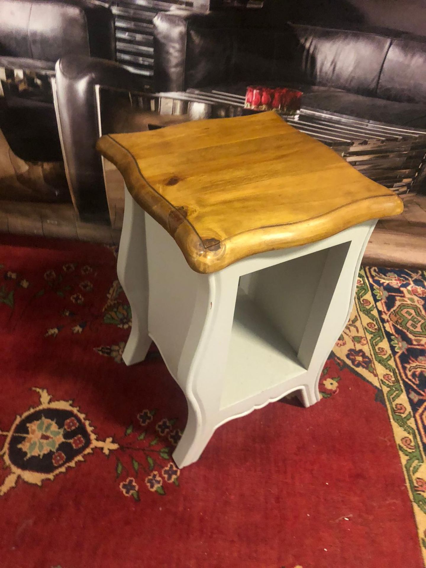 Bluebone Provence storm grey side table with a natural wooden top and painted chic frame 40 x 40 x