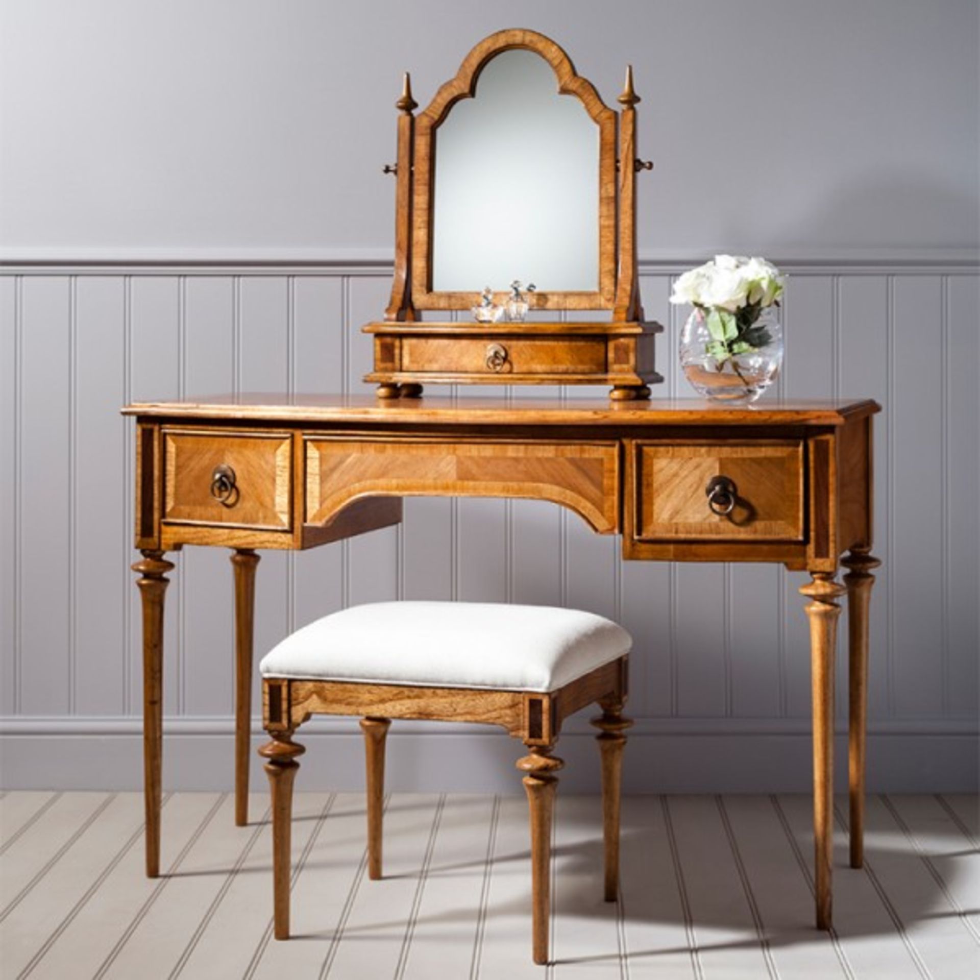 Frank Hudson Spire Dressing Table - Mindy ash solids, Blonde European & American Walnut inlays a