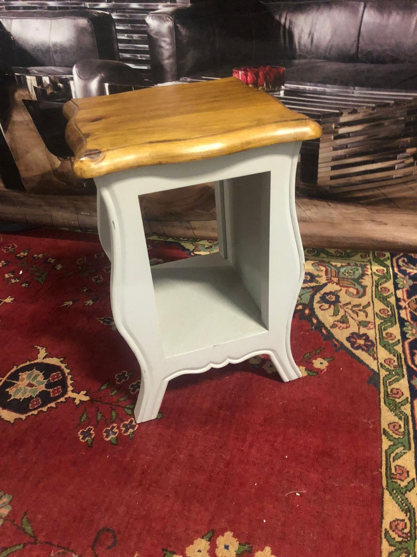 Bluebone Provence storm grey side table with a natural wooden top and painted chic frame 40 x 40 x - Image 5 of 5