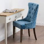 A pair of Teal Wing Chair Button Pressed Cocktail Wing Chair, made in a chenille material and