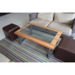 Lyndon Designs Coffee Table Zebrano Timber Frame With Flush Inset 10mm Toughened Glass Top Brushed