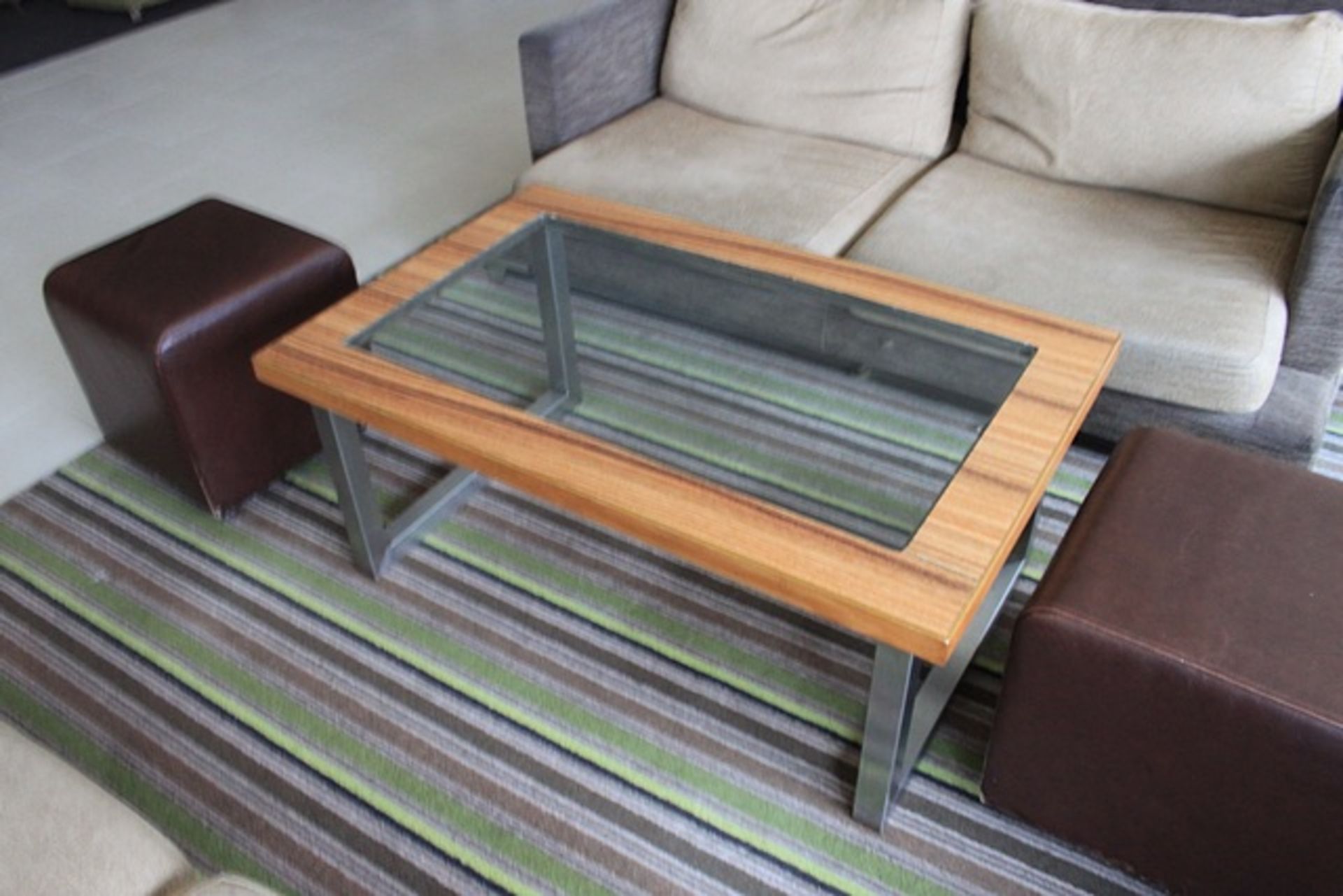 Lyndon Designs Coffee Table Zebrano Timber Frame With Flush Inset 10mm Toughened Glass Top Brushed