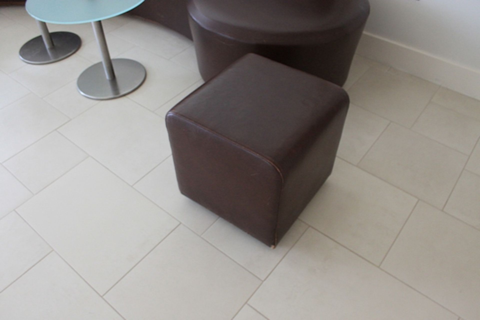 2  x Cube Brown Leather Stool 450 X 450 X 480mm